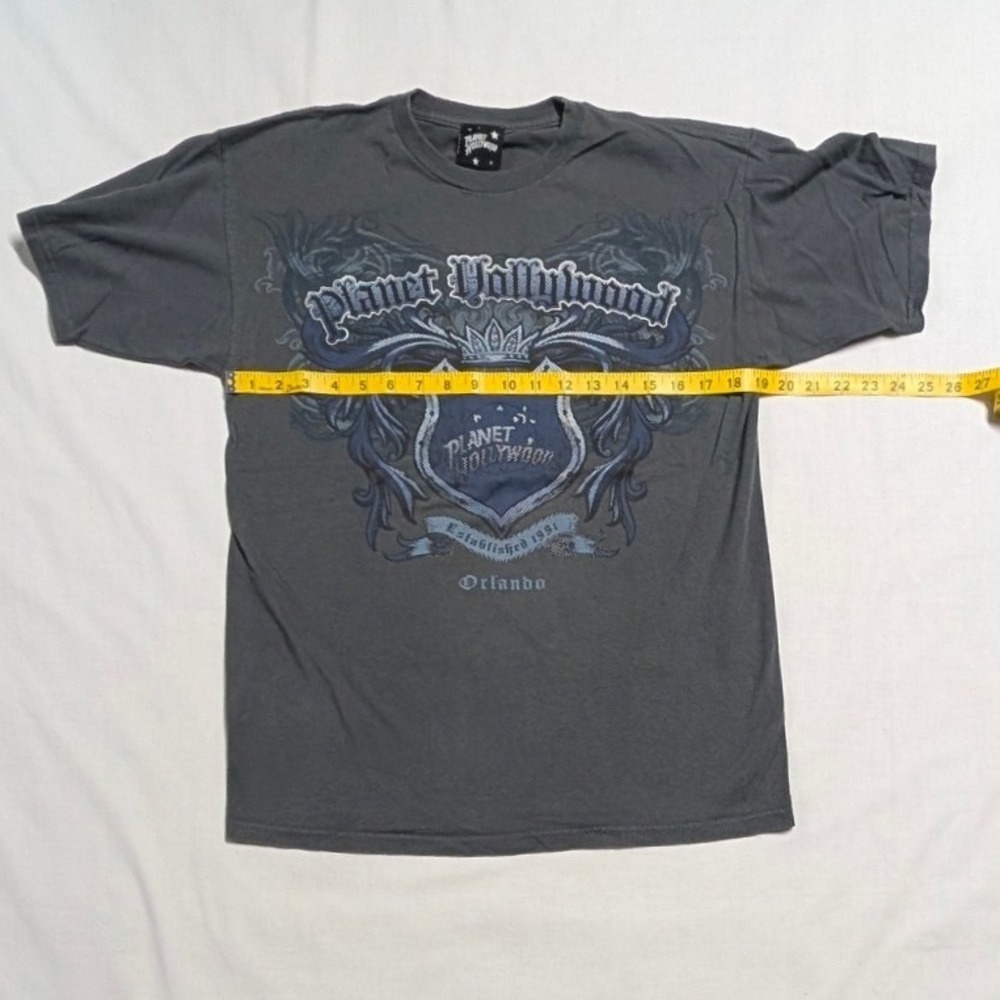 Planet Hollywood Orlando T-Shirt Mens Medium Gray Y2K Crest Graphic Alstyle 1998 - Picture 4 of 10